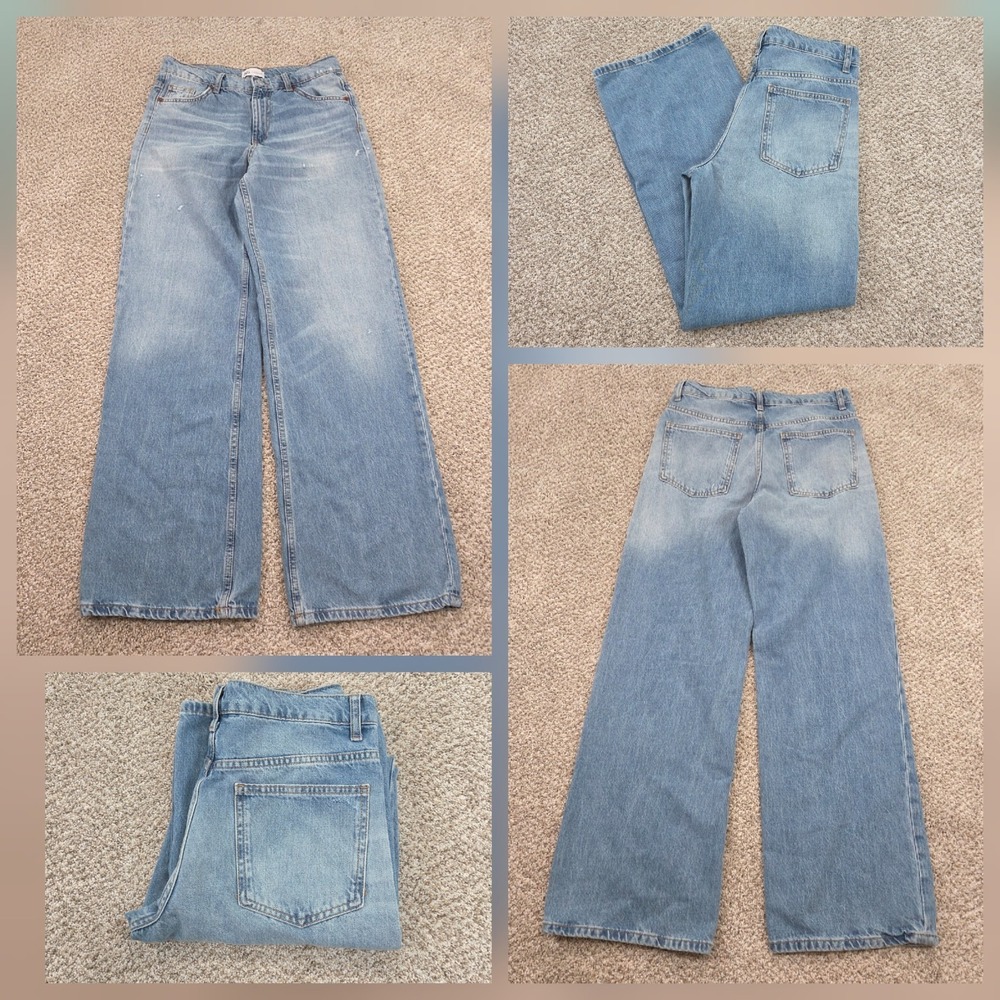 Zara High Waisted Wide Leg Jeans Medium Wash Retro Women's 4 Distressed
